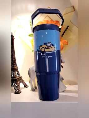 Life Is Good Blue Tumbler with Handle and Floatie Graphic